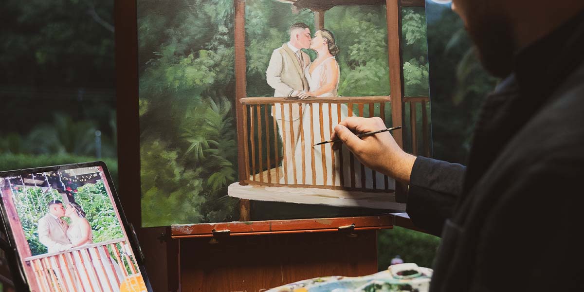 Wedding Live Painting of the Bride & Groom, Costa Rica Wedding Live Painting of the Bride & Groom, Costa Rica